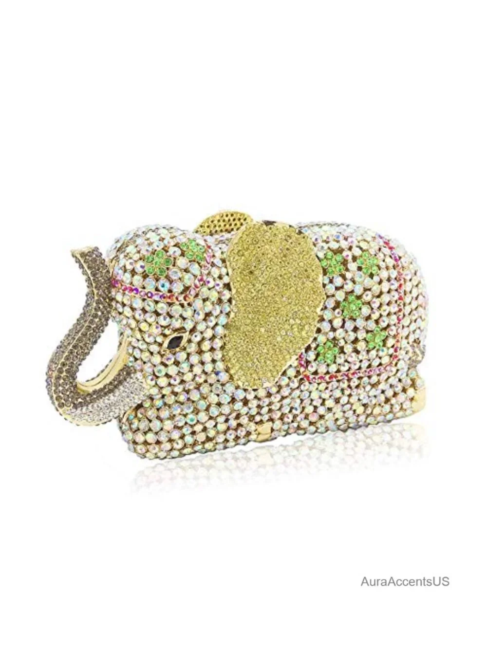 Elephant Rhinestone Clutch Evening Bag Handcrafted Metal Frame Bridal Prom Purse
